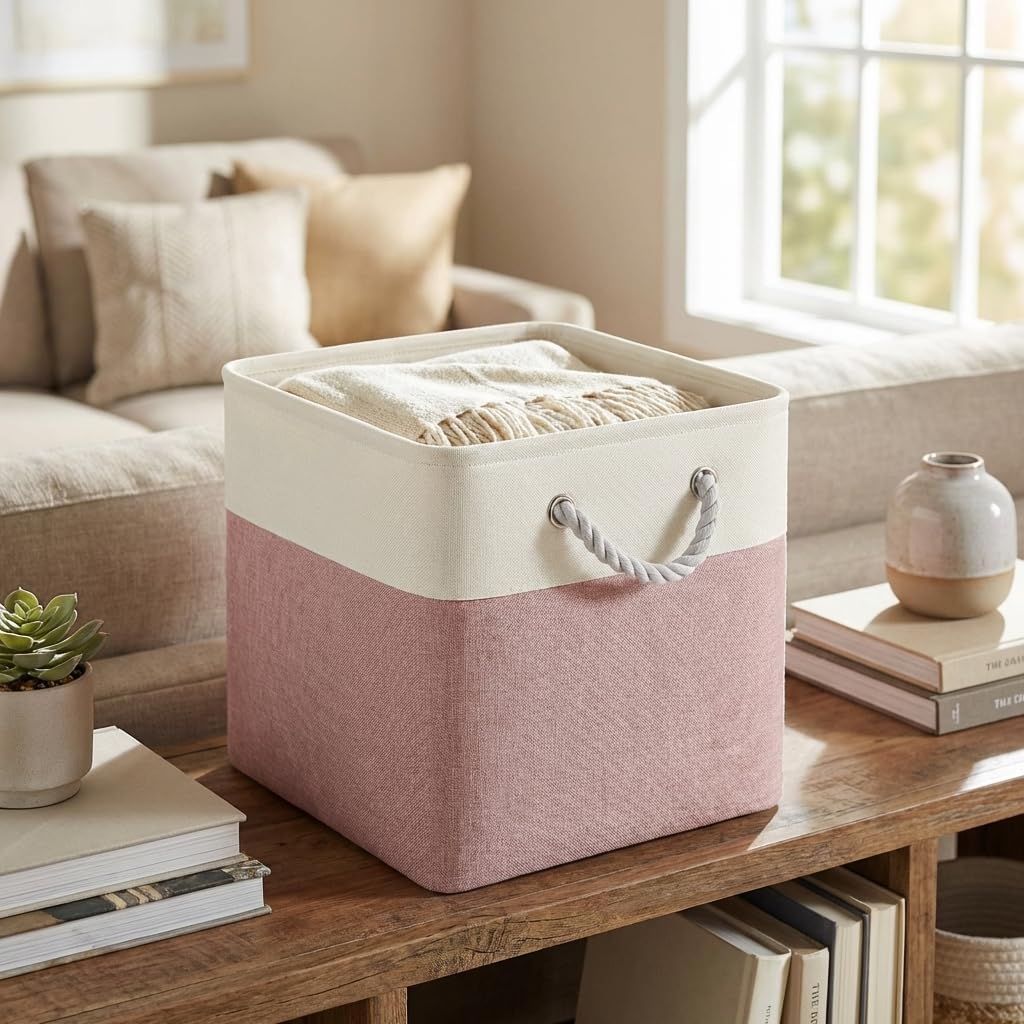 FinishingBo 11 inch Cube Storage Bin with Handles 6 Pack