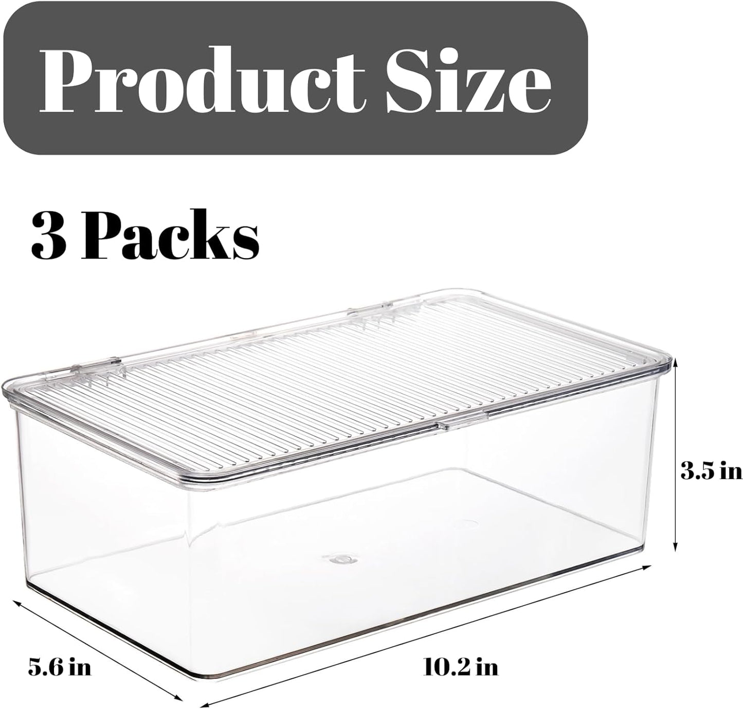 ZENFUN Set of 3 Small Stackable Storage Bins with Hinged Lid, Acrylic Organizer Box, Clear Makeup Organizer Box, Cosmetic Case for Home, Office