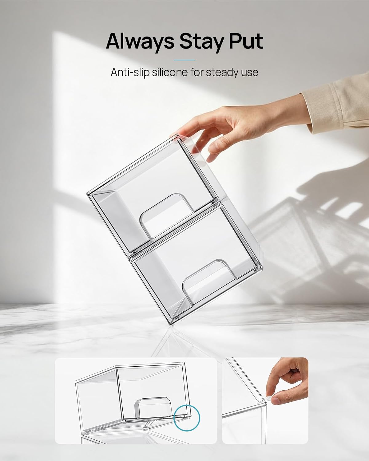 Vtopmart 6 Pack Small Clear Stackable Storage Drawers for Desk, Countertop