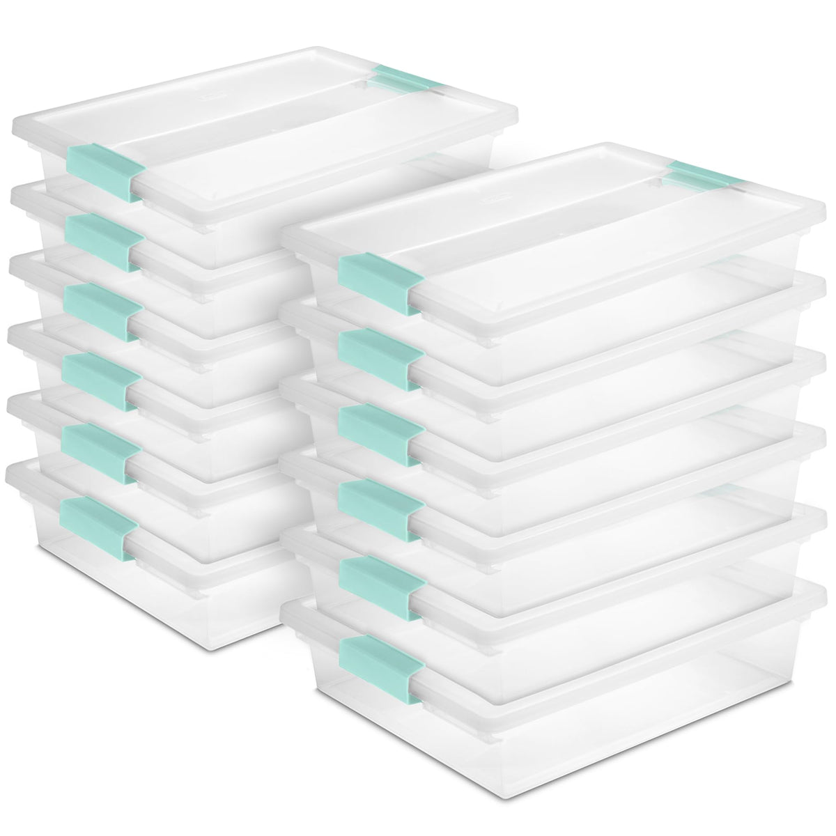 Sterilite Clip Box, Stackable Small Storage Bin with Latching Lid, Plastic Container to Organize Office, Crafts, Clear Base and Lid, Large, 1-Pack
