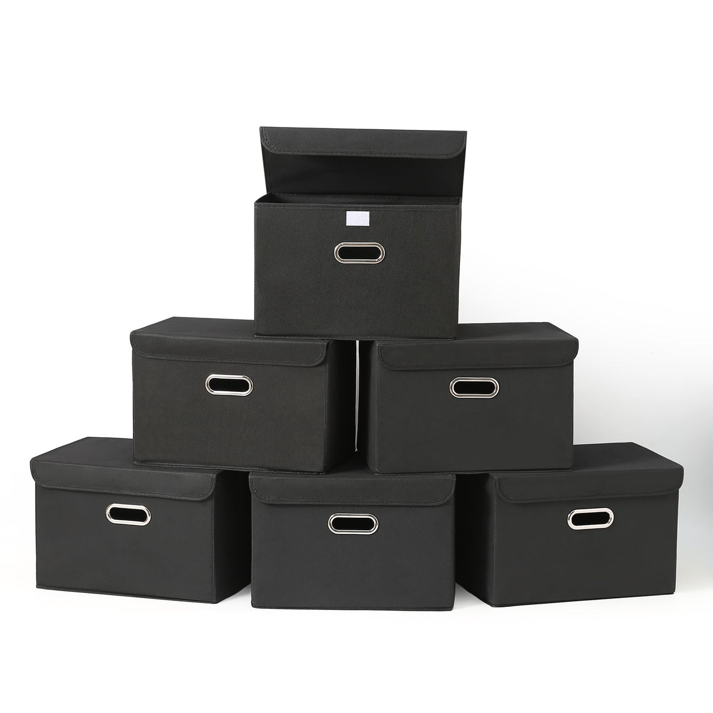 Linen Fabric Foldable Collapsible Storage Cube Bin Organizer Basket Fabric Storage Bins with Lid, Leather Handles, Removable Divider for Home, Closet,Navy Blue 3Pcs
