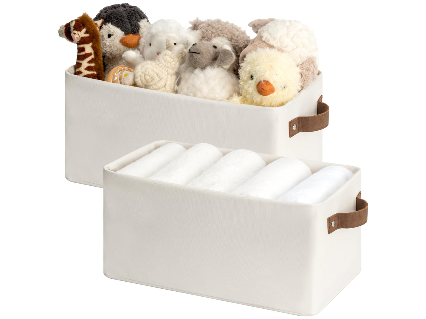 StorageWorks Fabric Narrow Storage Bins, Khaki and Beige Stripes, 2-Pack