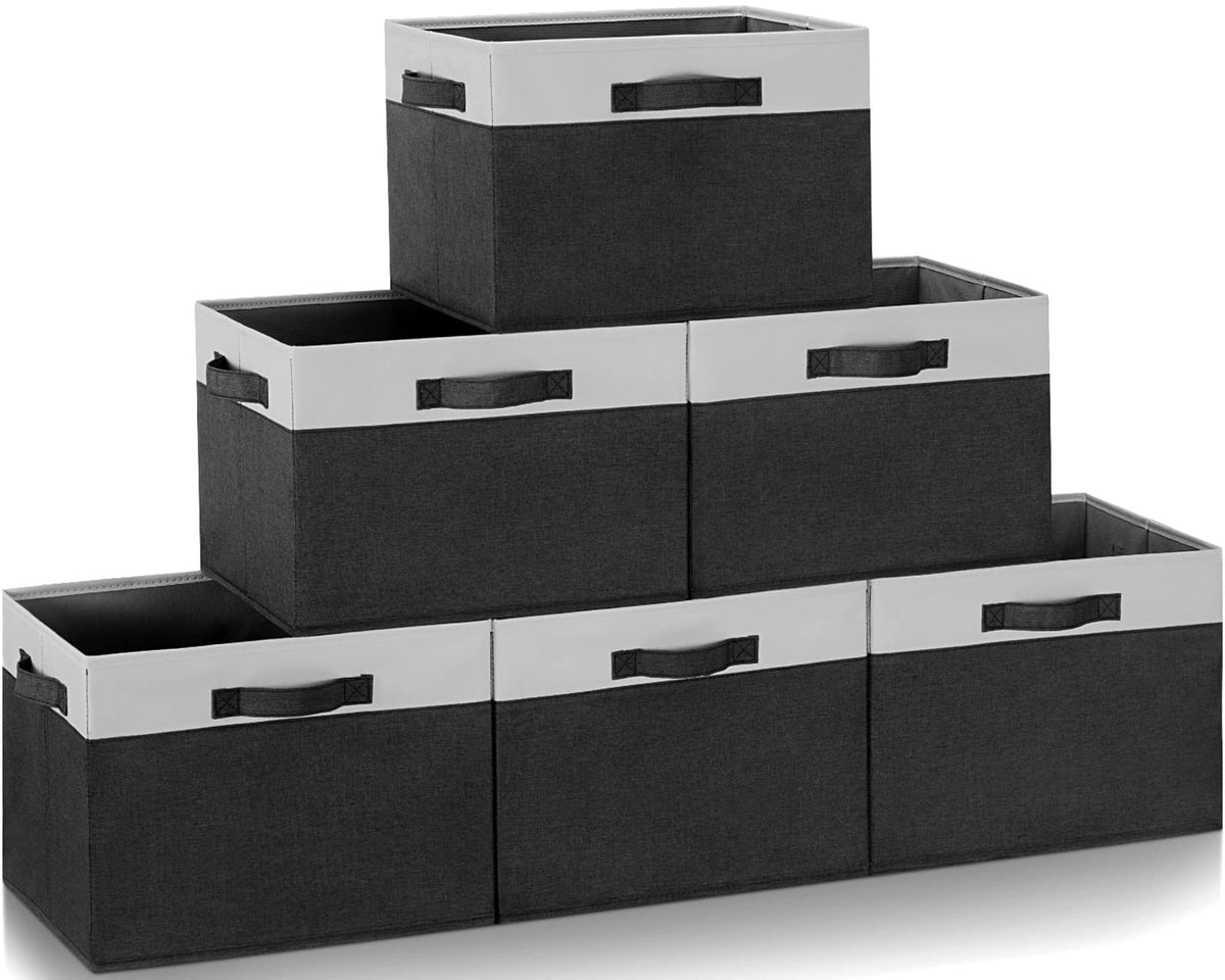 GhvyenntteS Large Fabric Storage Bins with 3 Handles, 15x11x9.6 Inch Storage Baskets for Shelves, Foldable Closet Storage Bins for Shelves, Closet Organizers and Storage Boxes 3 Pack