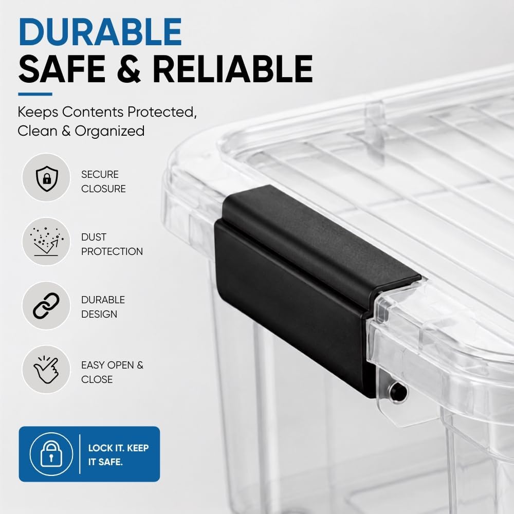 Superio 13.7 Quart Clear Plastic Storage Bin with Lid, Stackable Organizer Box, BPA-Free Storage Container for Home, Garage, School & Office, 1 Pack