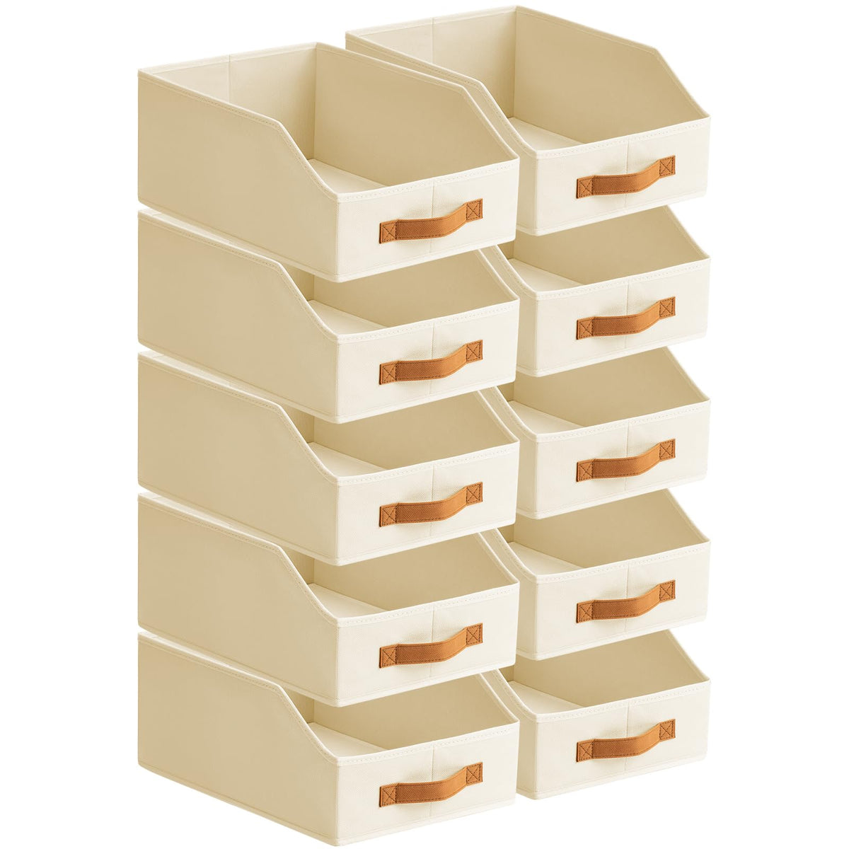 Homsorout Fabric Storage Bins for Organizing - 6 Pack Large Trapezoid Collapsible Storage Bins with Front Handle, Closet Organizers and Storage for Bedroom, Home Shelves, Small Spaces, Beige