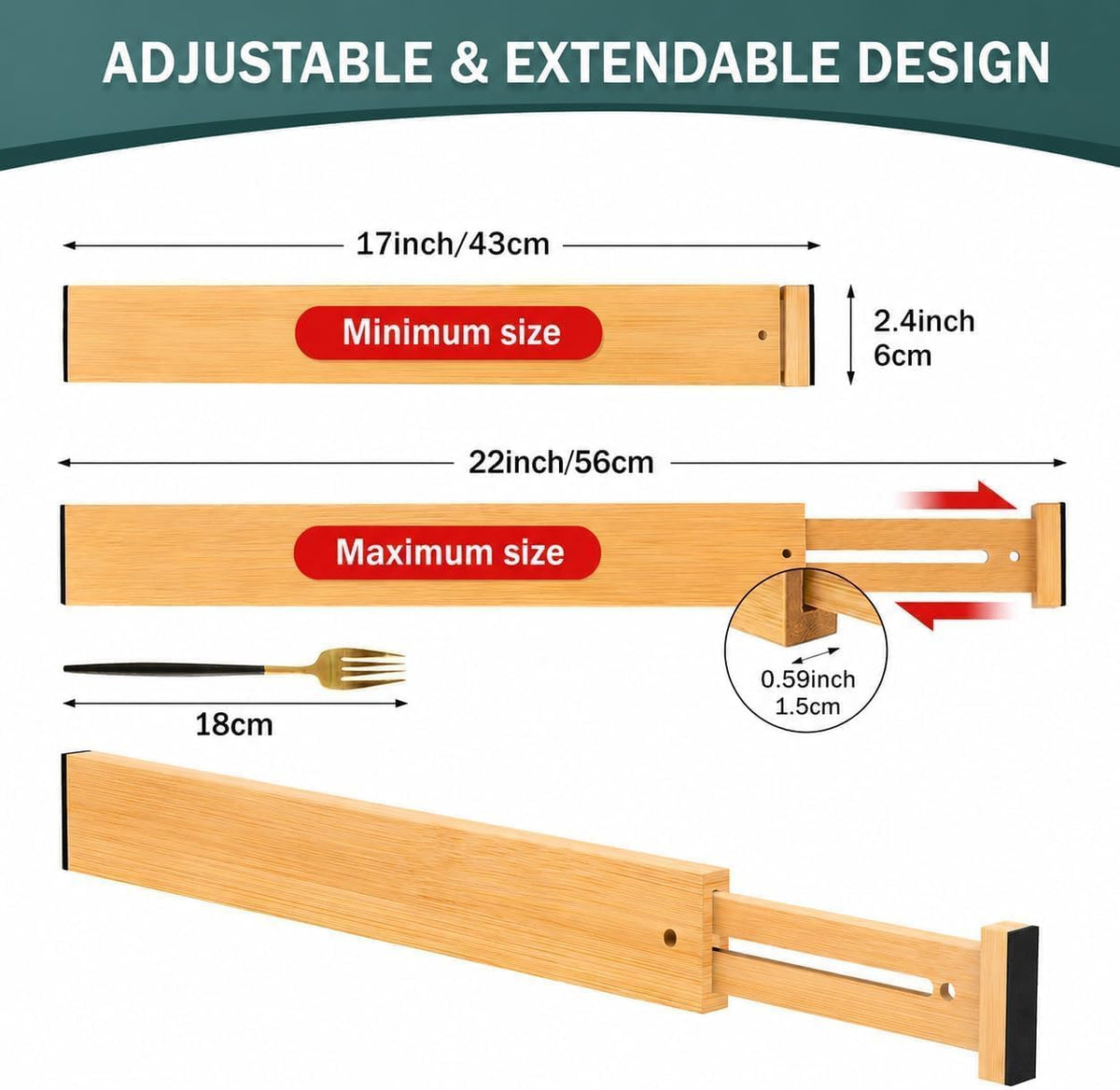 Lzerking Kitchen Drawer Dividers 4 Pack Adjustable Bamboo Drawer Organizer