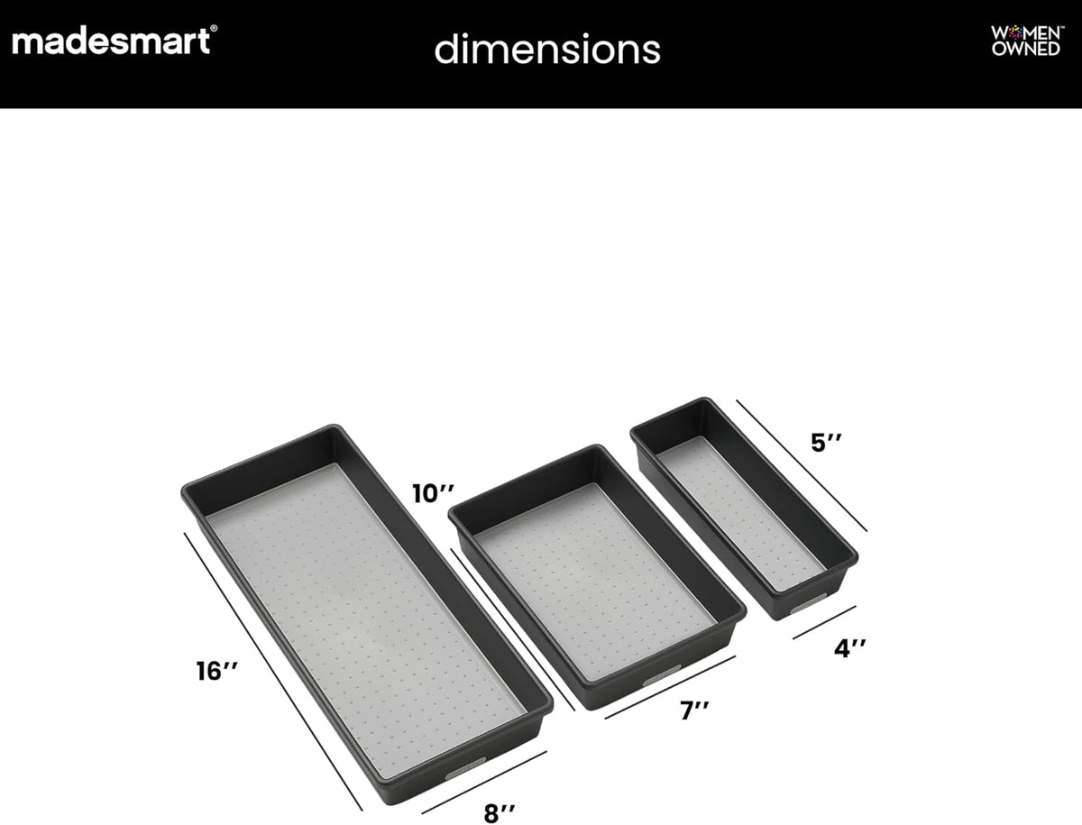 madesmart Classic 3 Bin Drawer Organizer Set, Granite
