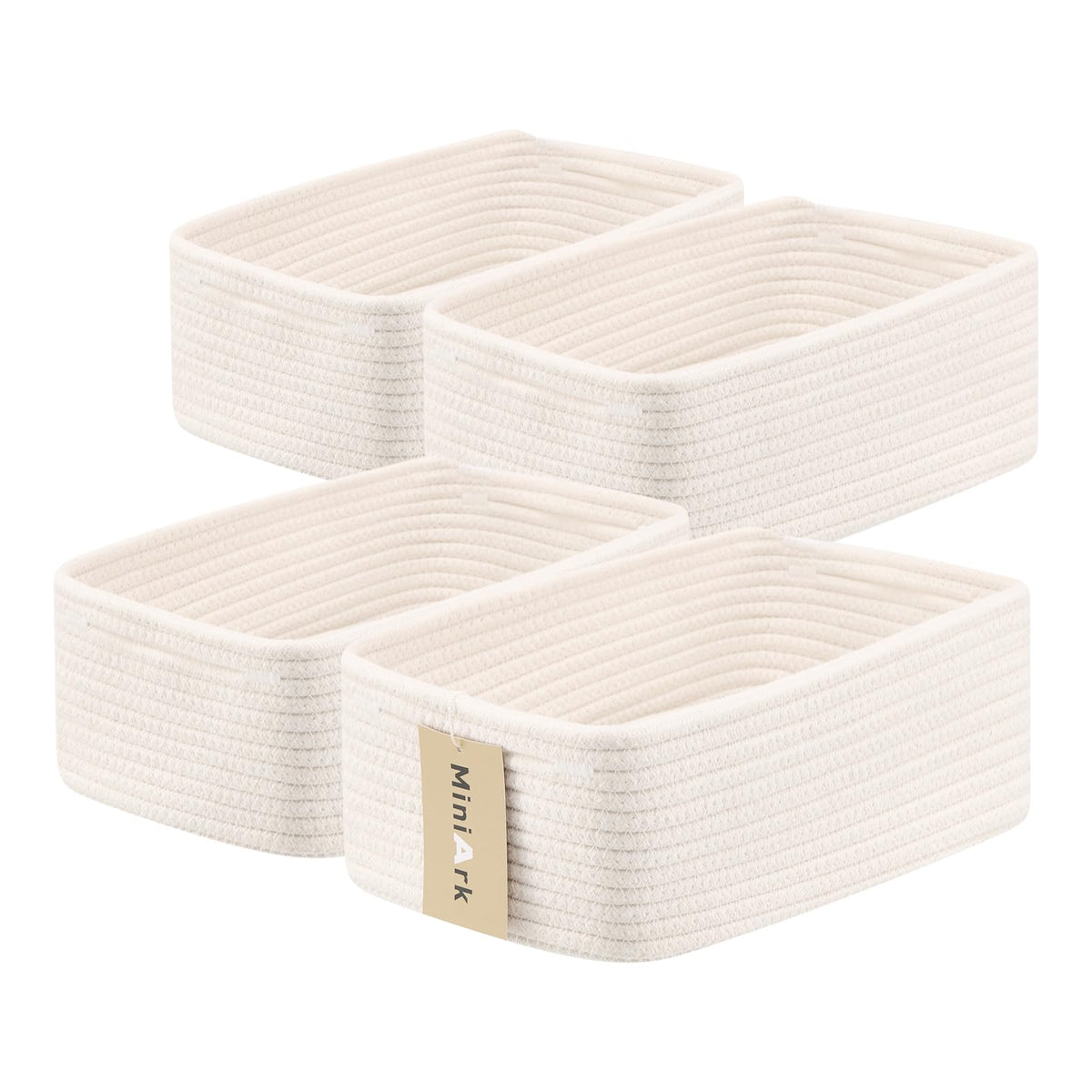 MiniArk Small Storage Baskets for Organizing | Closet Organizer Bins | Shelf Toy Basket | Woven Rope Baskets | Cube Decorative Box | Shallow Basket | L11.5xW7.5xH4.7| Brown