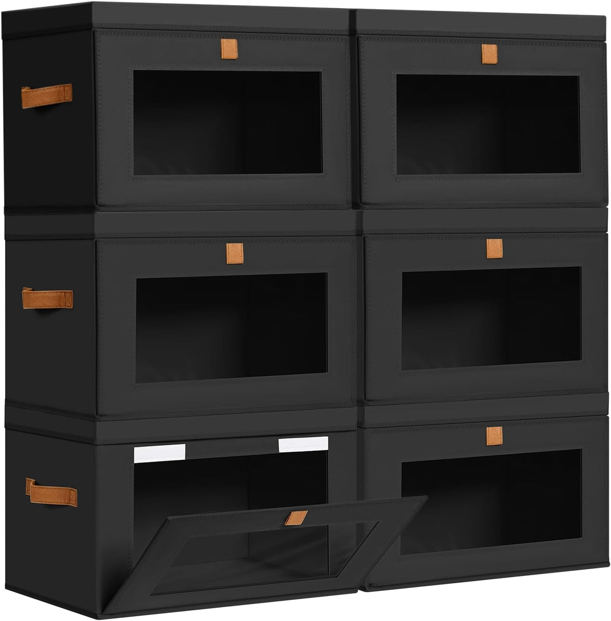 DIMJ Storage Bins with Lids - 4 Pack Large Fabric Closet Organizer with Window & Handles, Collapsible Decorative Storage Boxes for Shelves Under Bed, Books Clothes Blankets Sweaters Organization