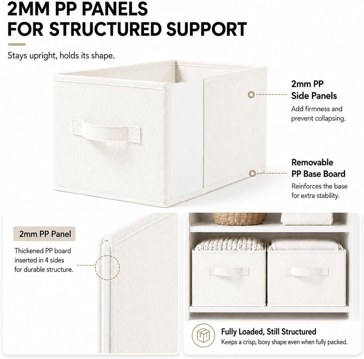 3-Pack Closet Storage Bins, Foldable Fabric Storage Baskets, Beige