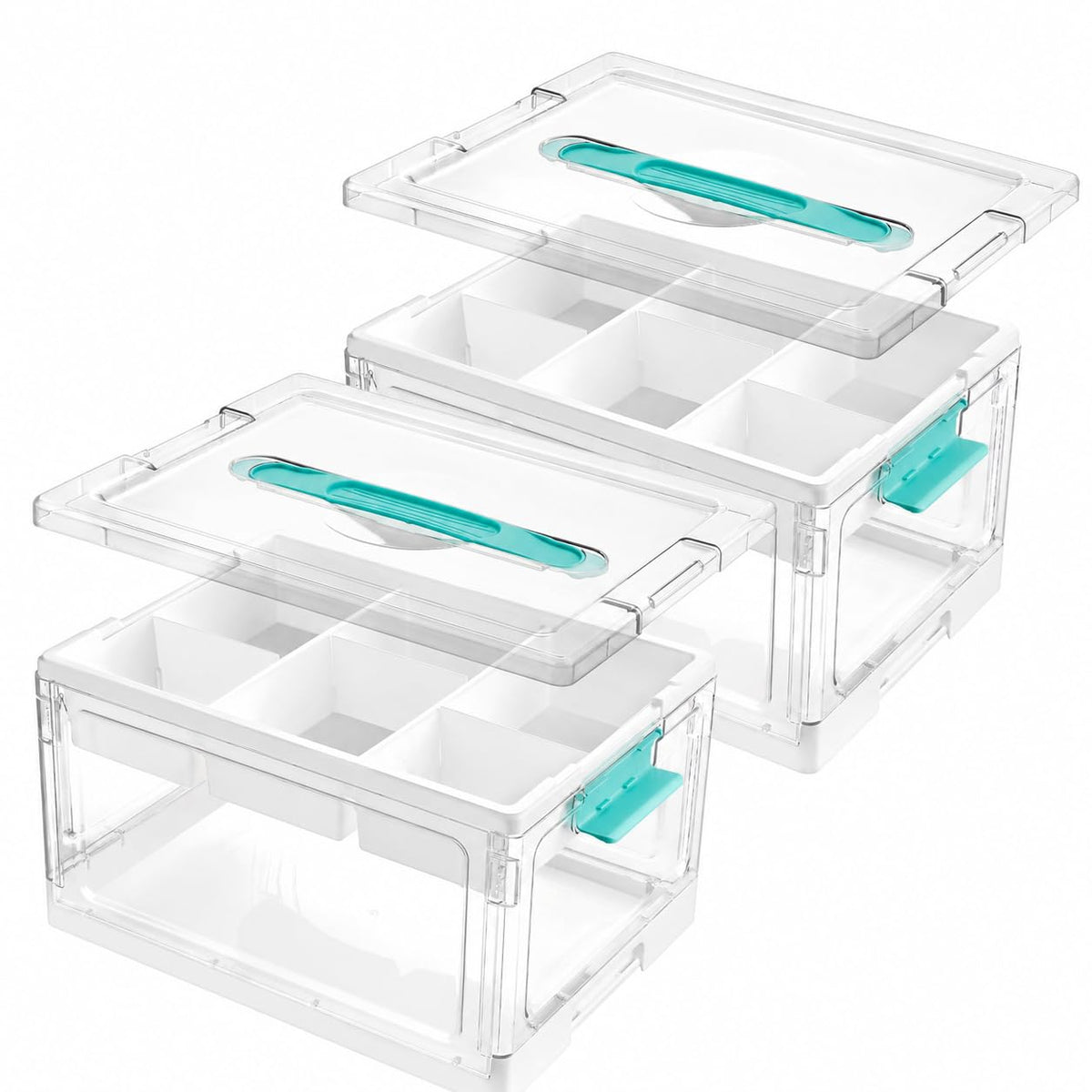 Vtopmart 24 QT Clear Plastic Craft Storage Box with Tray & Dividers, 1 Pack