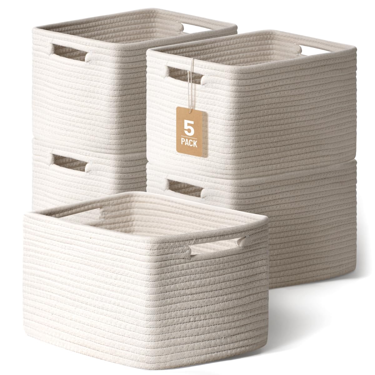 5 Pack Woven Storage Baskets, Decorative Storage Bins for Organizing