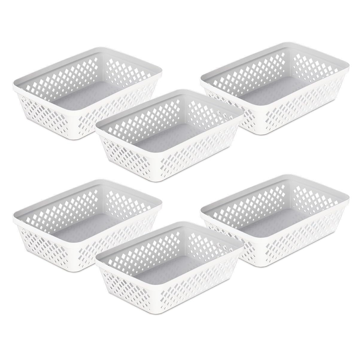 Glad Plastic Storage Basket Set - Multipurpose Drawer Trays, Kitchen Pantry Containers, and Bathroom Bins - 6 Pack Medium Organizers, Grey