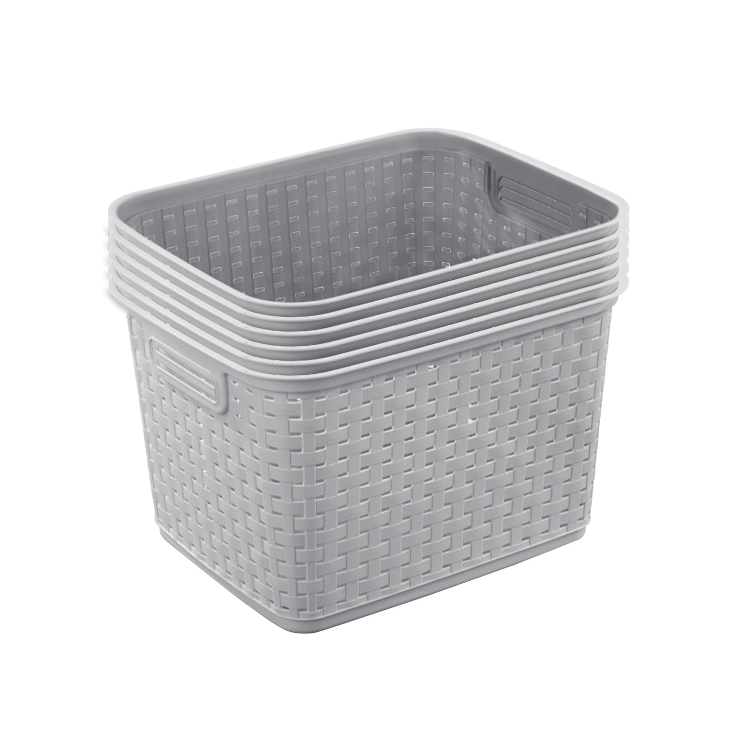 Sterilite Tall Weave Basket, Rectangular Plastic Décor Bin, Gray, 6 Pack