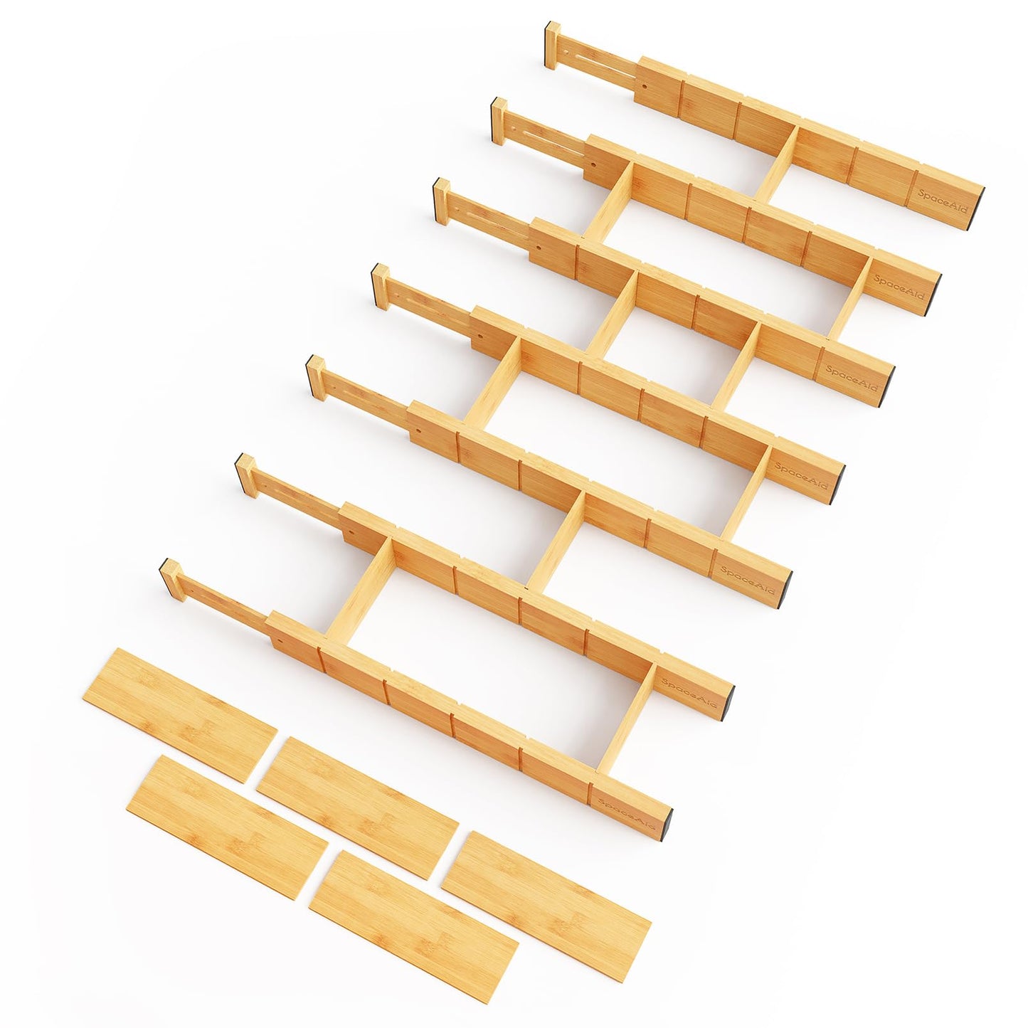 SpaceAid Bamboo Drawer Dividers with Inserts and Labels, Kitchen Adjustable Drawer Organizers, Expandable Organization for Home, Office, Dressers, 4 Dividers with 9 Inserts (17"-22" Natural)