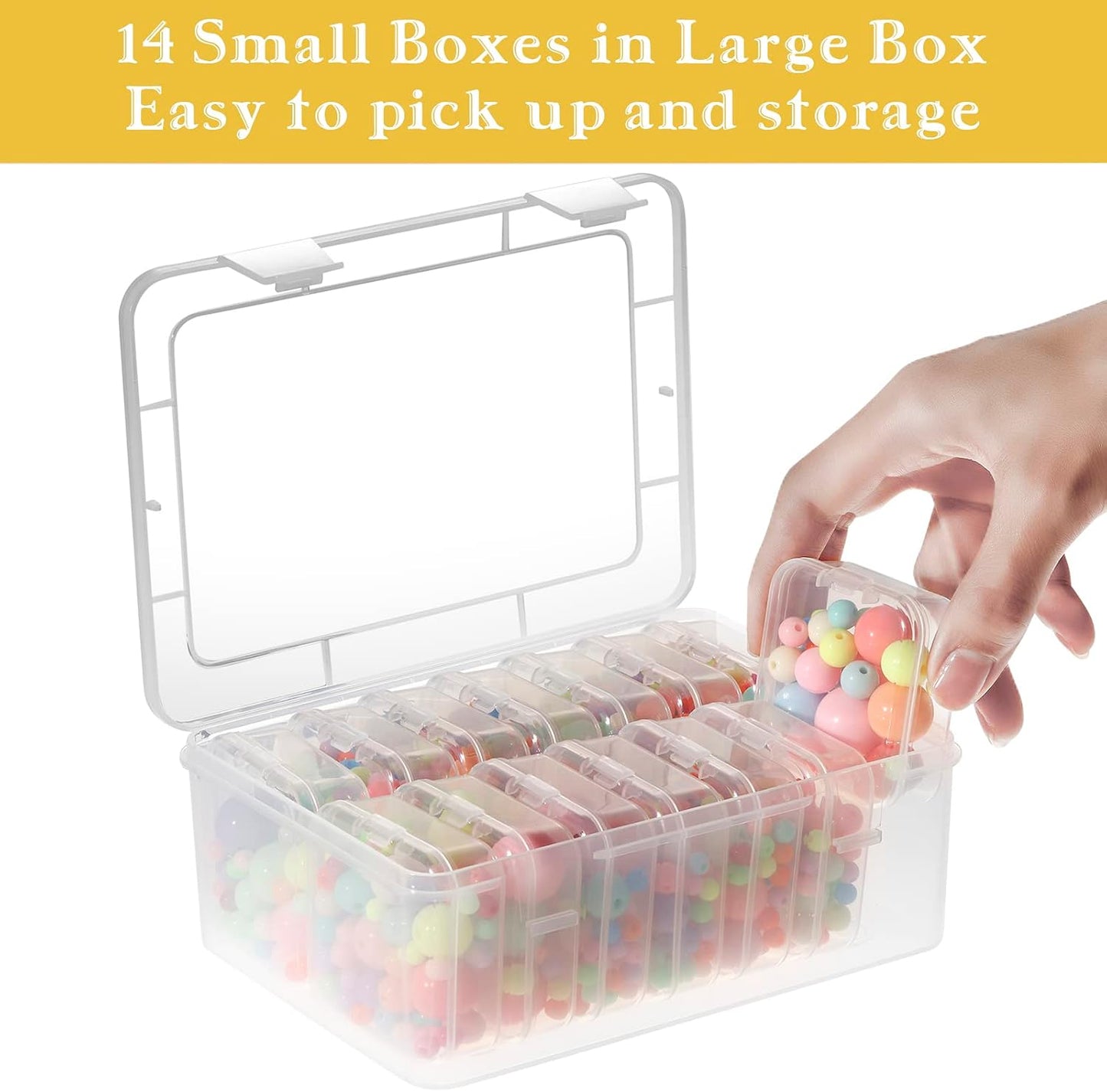 Mathtoxyz Small Bead Organizers, 14 Pieces Plastic Storage Cases Mini Clear Bead Storage Containers Transparent Boxes with Hinged Lid and Rectangle Clear Craft Supply Case