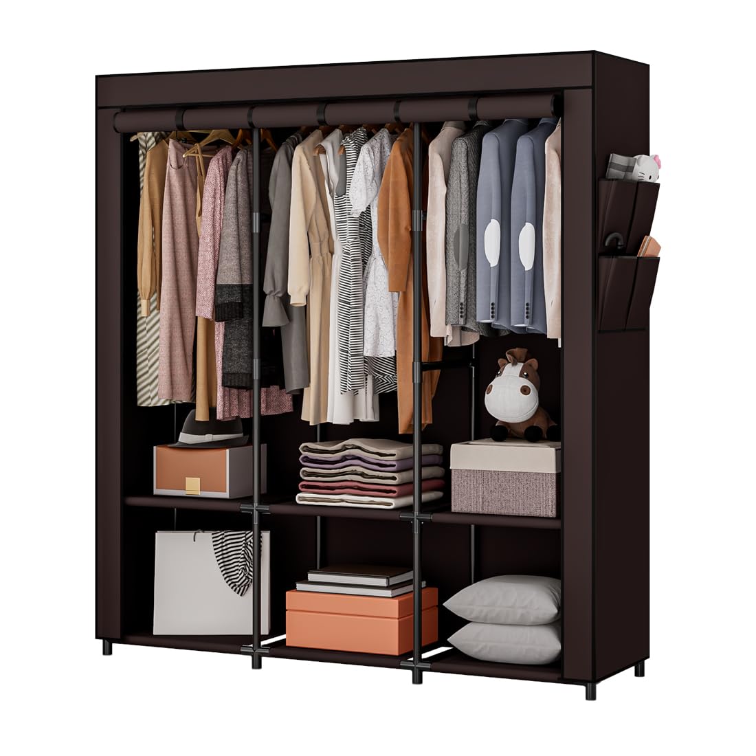 SORCEDAS Wardrobe Closet with Hanging Rods and Shelves for Clothes Storage
