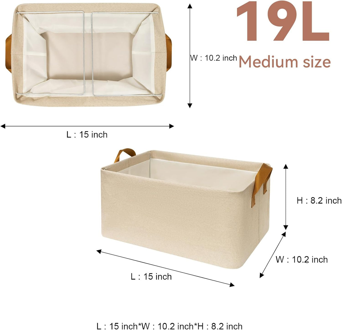 SNWDN 6 Pack Closet Cloth Storage Bins with Handles (Beige 15''L x 10.2''W x 8.2''H)
