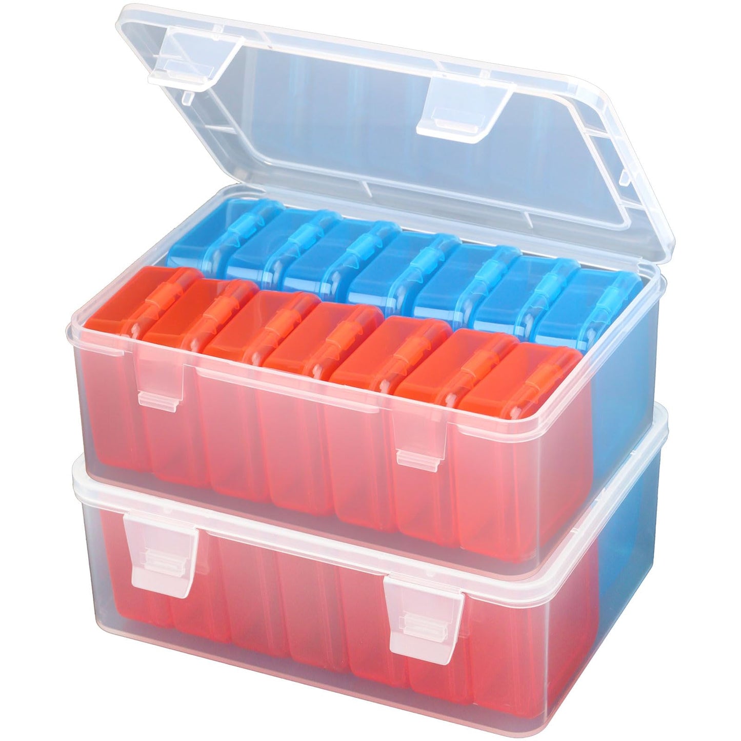 Mathtoxyz Small Bead Organizers, 14 Pieces Plastic Storage Cases Mini Clear Bead Storage Containers Transparent Boxes with Hinged Lid and Rectangle Clear Craft Supply Case