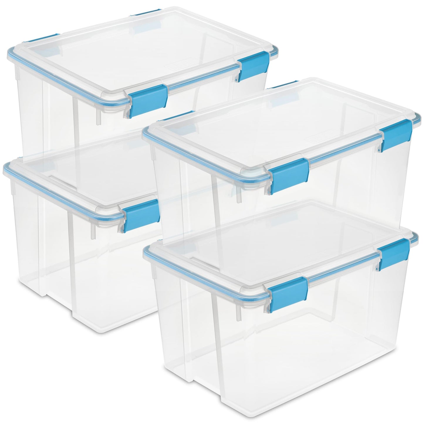 Sterilite 80 Qt Gasket Box, Stackable Storage Bin with Latching Lid and Tight Seal, Plastic Container to Organize Basement, Clear Base and Lid, 1-Pack