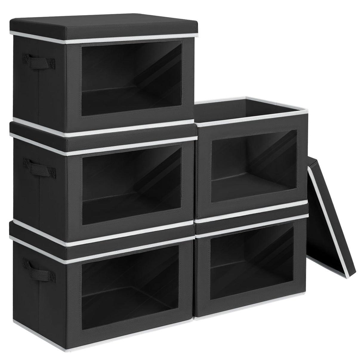 Homsorout Storage Bins with Lids - Fabric Storage Boxe with Window, Collapsible Closet Organizers with Handles, 3 Pack Decorative Bin, Home Cubes Baskets for Clothes, Hat, Books, Dark Grey
