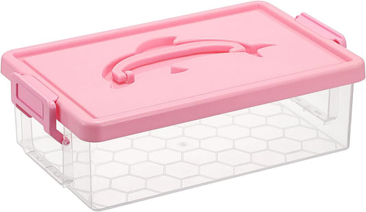 BTSKY 1-Pack Clear Small Plastic Storage Box with Lid - 9″x5.5″x2.8″, Pink