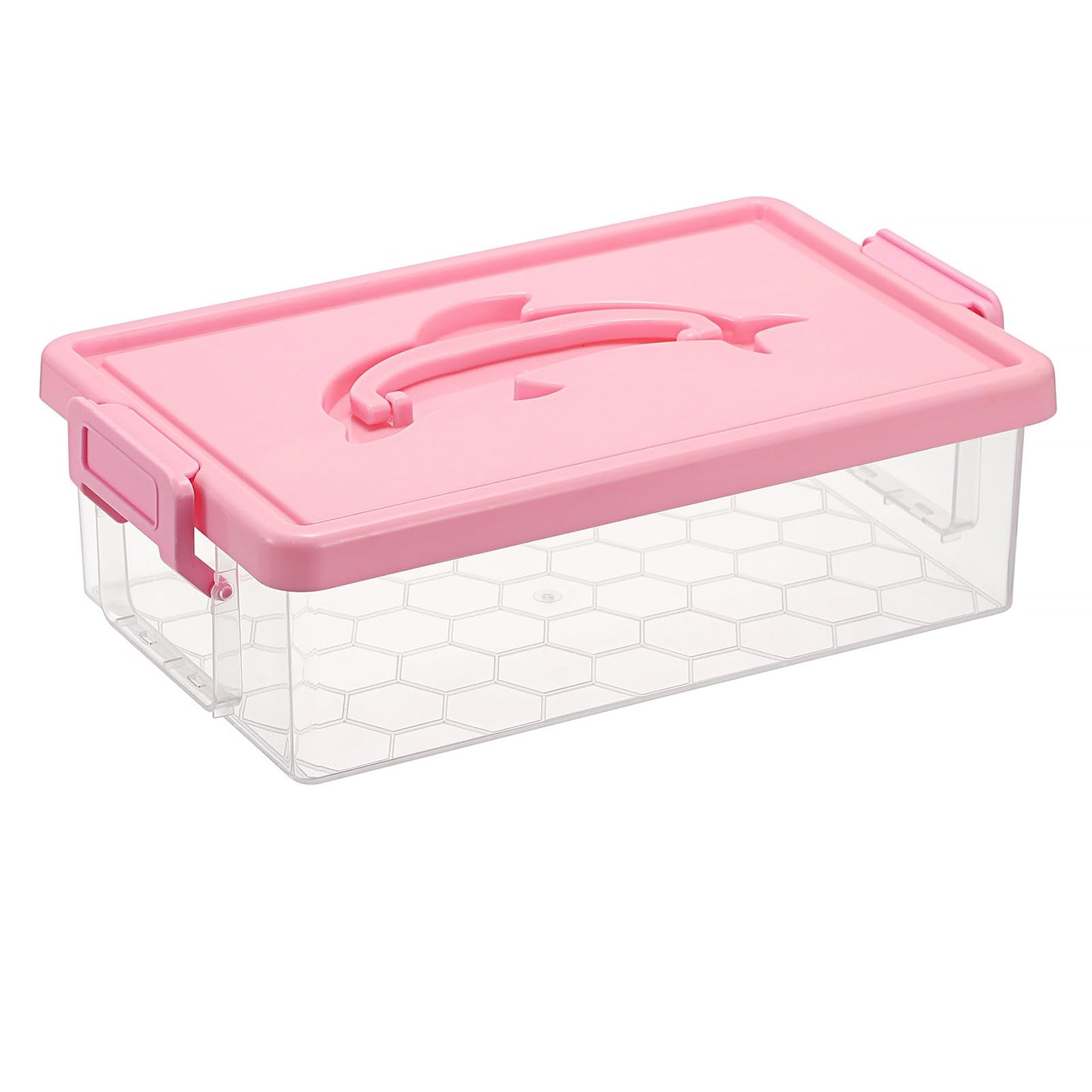 BTSKY 1-Pack Clear Small Plastic Storage Box with Lid - 9″x5.5″x2.8″, Pink