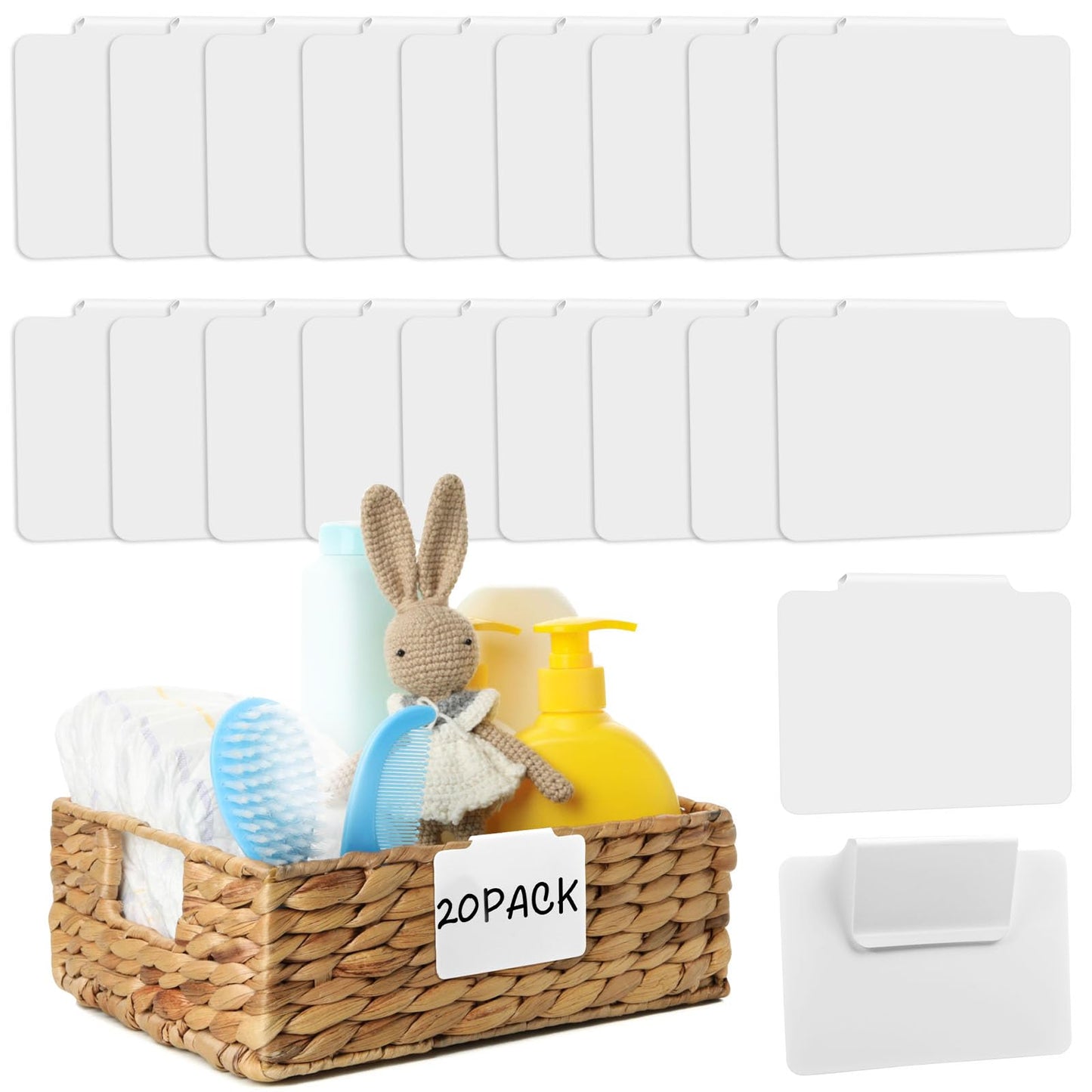 12pcs White Basket Labels Removable PVC Labels