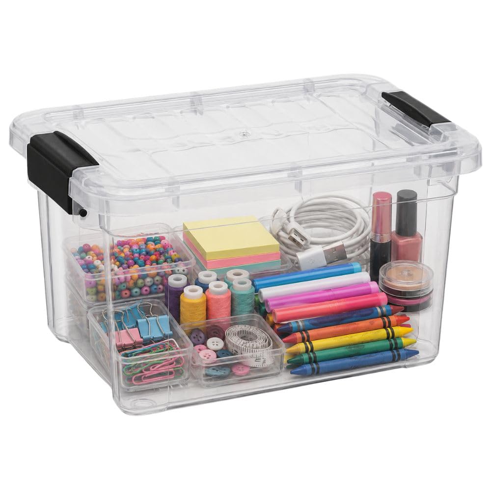 Superio Clear Plastic Storage Bins with Lid, 4.5 Quart Box, Organizing Containers, Stackable Plastic Tote for Home, Garage, Dorm, School, and Office