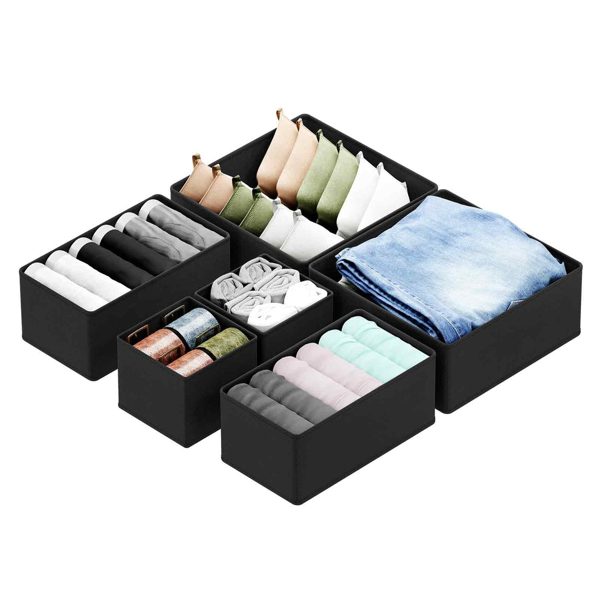SpaceAid Drawer Organizer Clothes, 12 Pack Dresser Organizer Bins for Nursery, Closet Organization and Storage Dividers for Clothing, Baby Clothes, Underwears, Socks (Black)