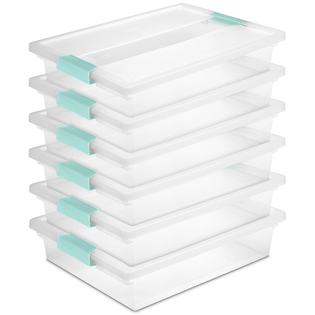 Sterilite Small Clip Box, Stackable Small Storage Bin with Latching Lid, Plastic Container to Organize Office, Crafts, Clear Base and Lid, (Pack of 6)