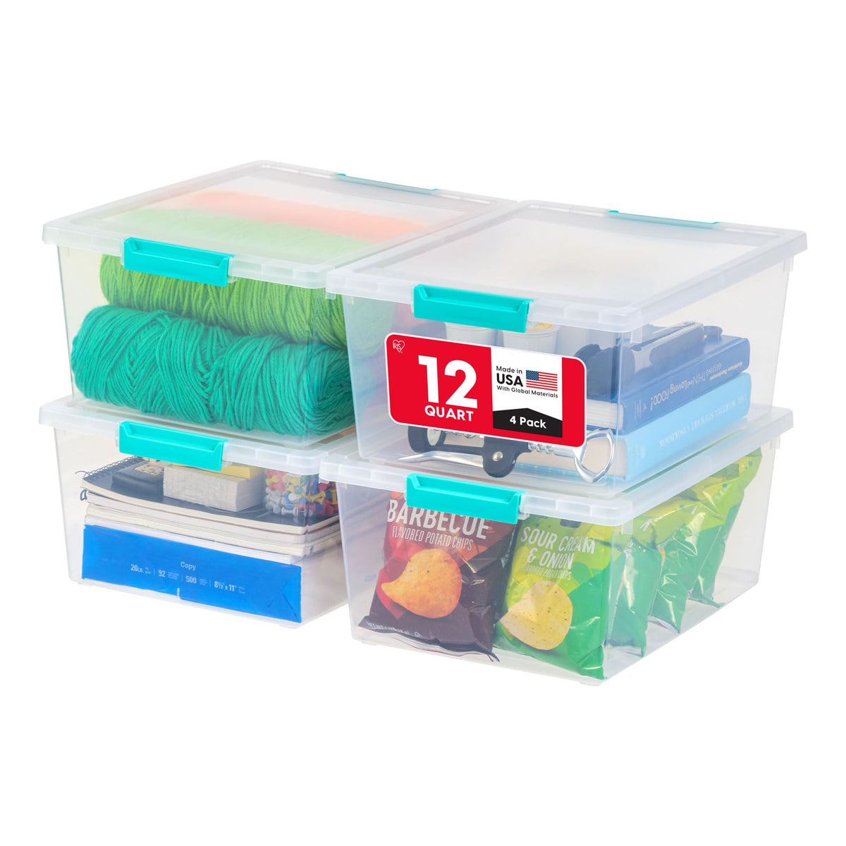 IRIS USA Storage Bins with Lids |Made in USA| 1 Qt - (6-Pack) - Clear