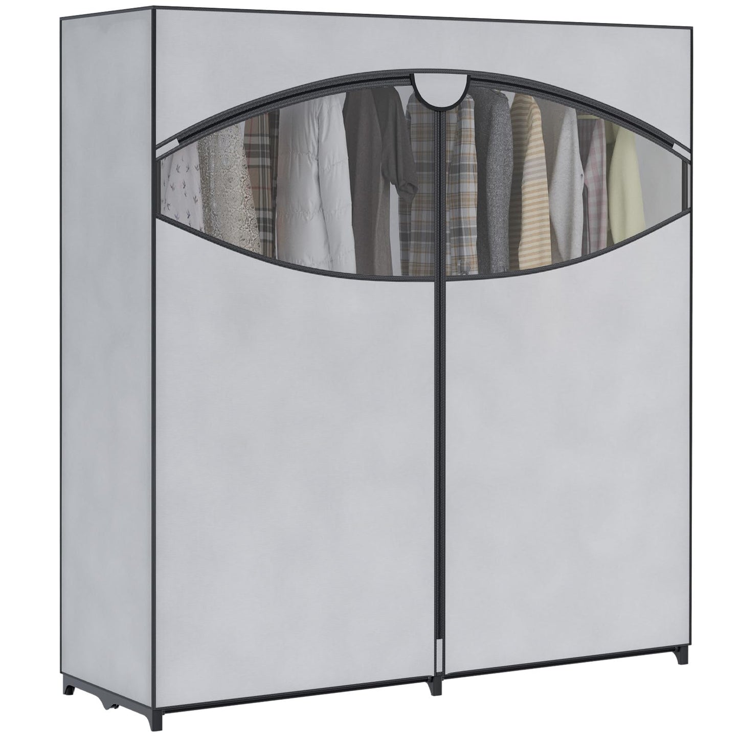 Whitmor Extra-Wide Portable Clothes Closet, 60" Wide Closet Organizers and Storage with Cover, Heavy Duty Metal Clothes Rack, Stable and Easy Assembly Clothes Storage, Light Grey
