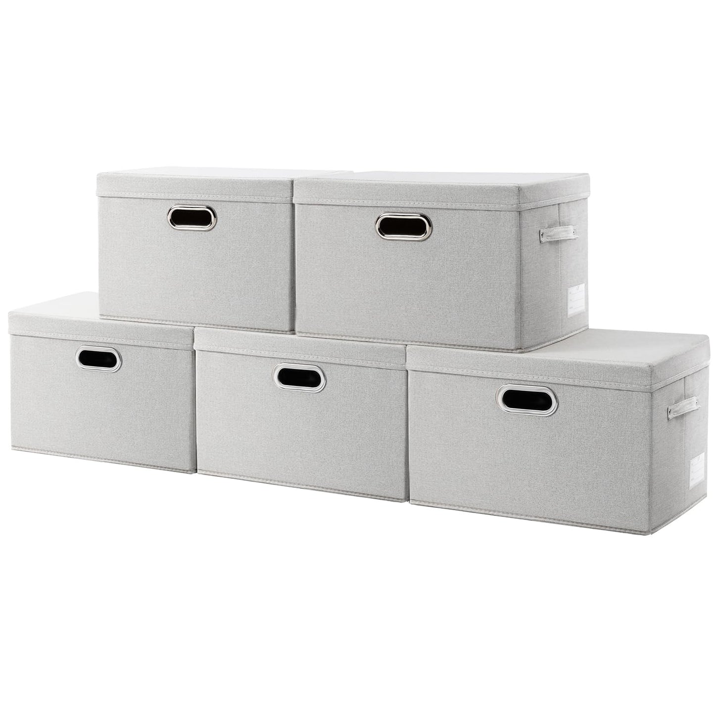 PRANDOM Large Collapsible Storage Bins with Lids [3-Pack] Jute Fabric Foldable Storage Boxes Organizer Containers Baskets Cube with Cover for Home Bedroom Closet Office Nursery (17.7x11.8x11.8)