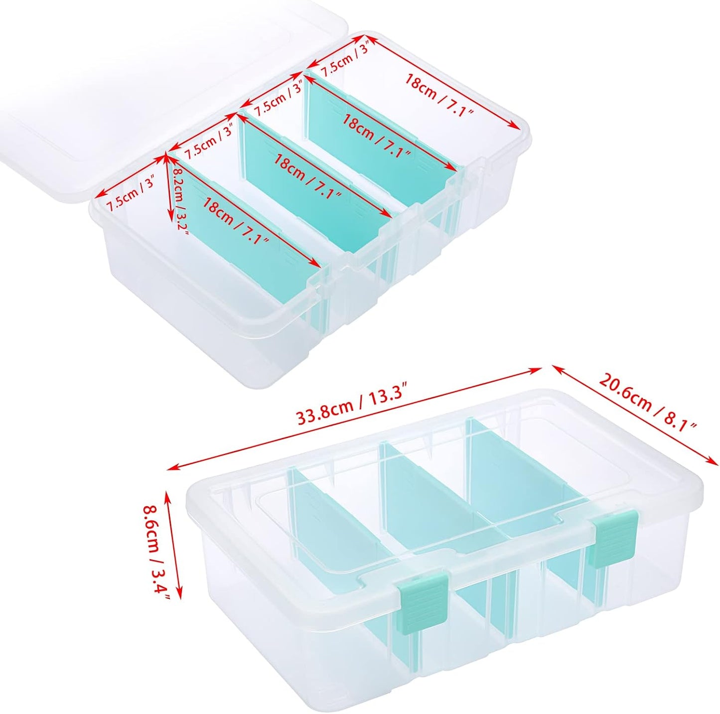 BTSKY Clear Plastic Dividing Storage Box with 4 Compartments Sewing Box
