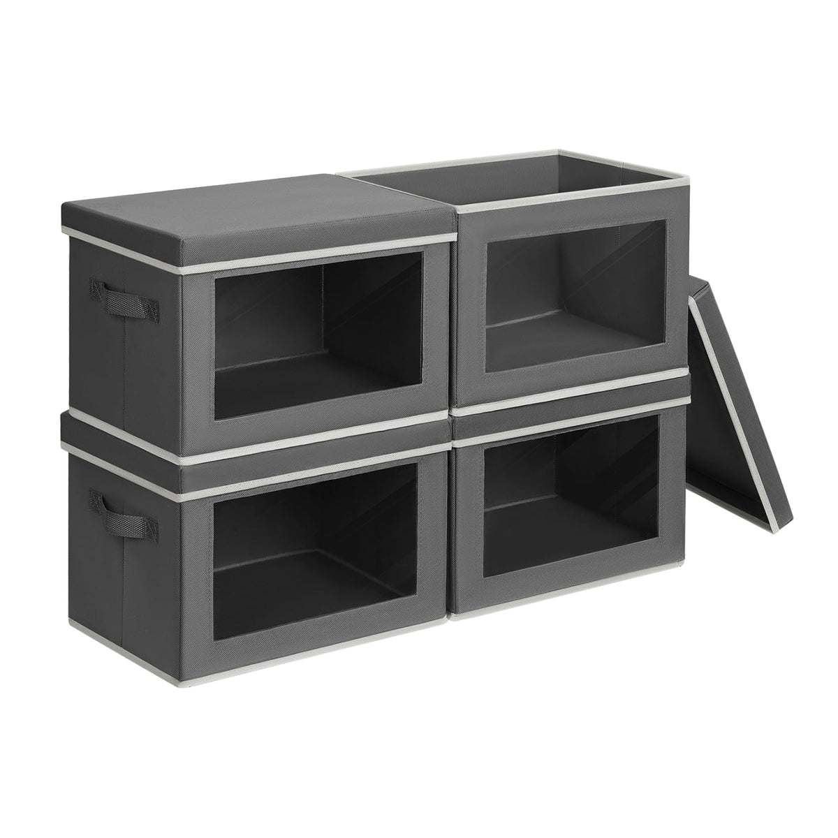 Homsorout Storage Bins with Lids - Fabric Storage Boxe with Window, Collapsible Closet Organizers with Handles, 3 Pack Decorative Bin, Home Cubes Baskets for Clothes, Hat, Books, Dark Grey