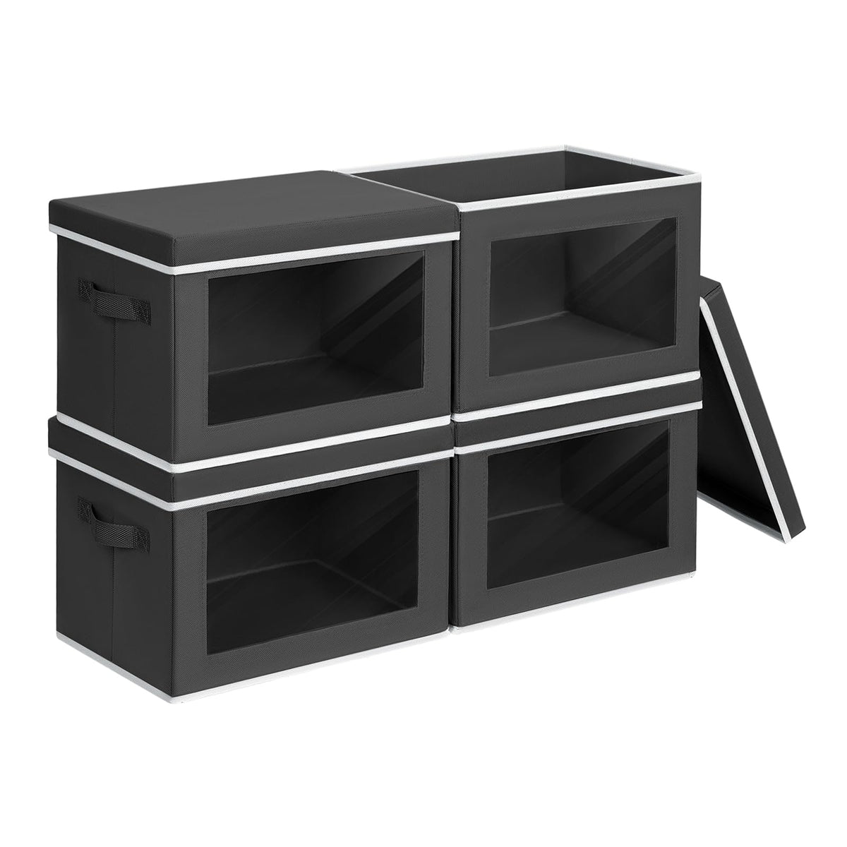 Homsorout Storage Bins with Lids - Fabric Storage Boxe with Window, Collapsible Closet Organizers with Handles, 3 Pack Decorative Bin, Home Cubes Baskets for Clothes, Hat, Books, Dark Grey