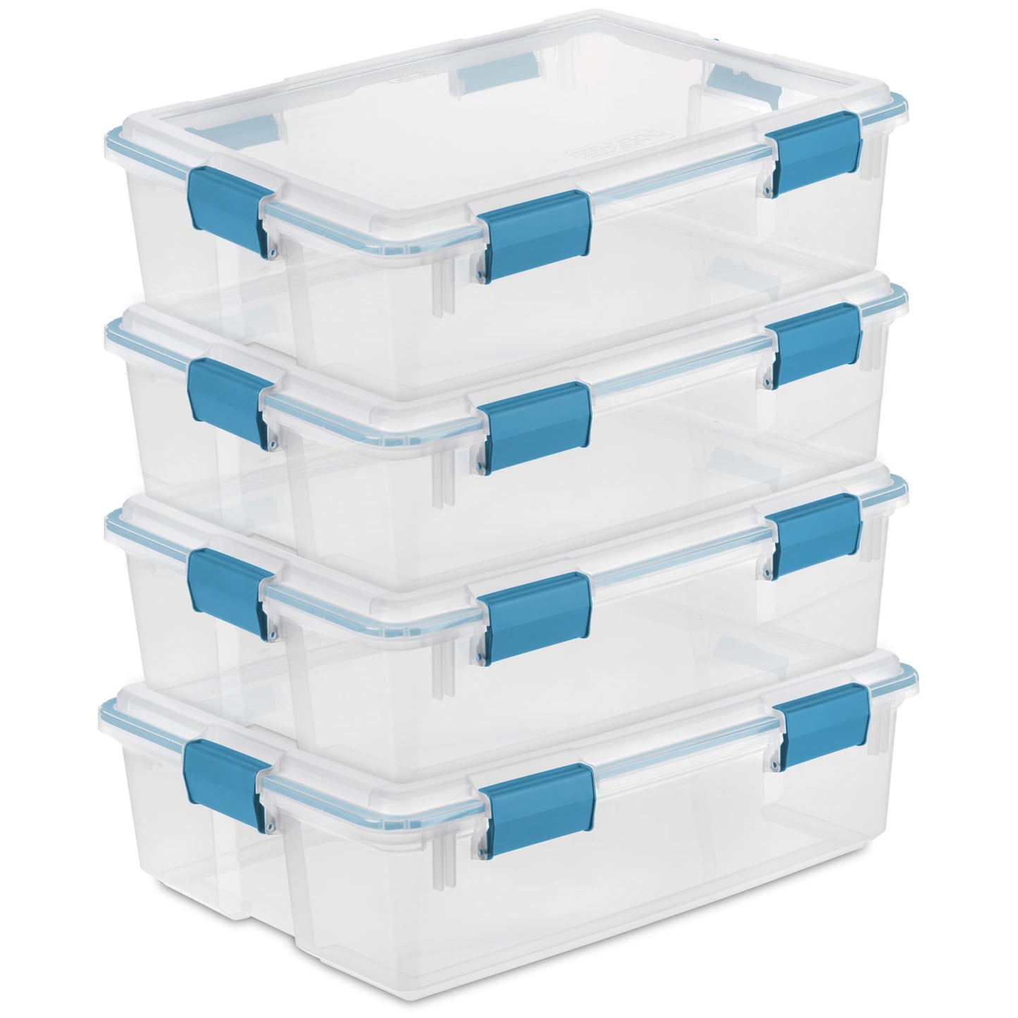 Sterilite 80 Qt Gasket Box, Stackable Storage Bin with Latching Lid and Tight Seal, Plastic Container to Organize Basement, Clear Base and Lid, 1-Pack