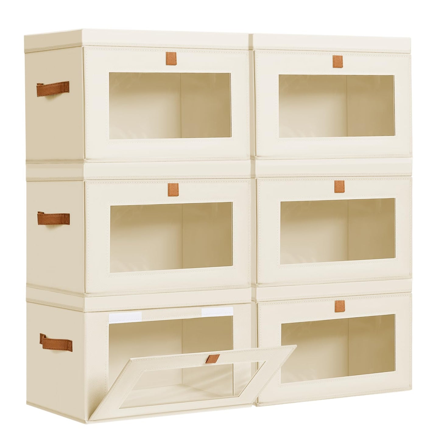 DIMJ Storage Bins with Lids - 4 Pack Large Fabric Closet Organizer with Window & Handles, Collapsible Decorative Storage Boxes for Shelves Under Bed, Books Clothes Blankets Sweaters Organization