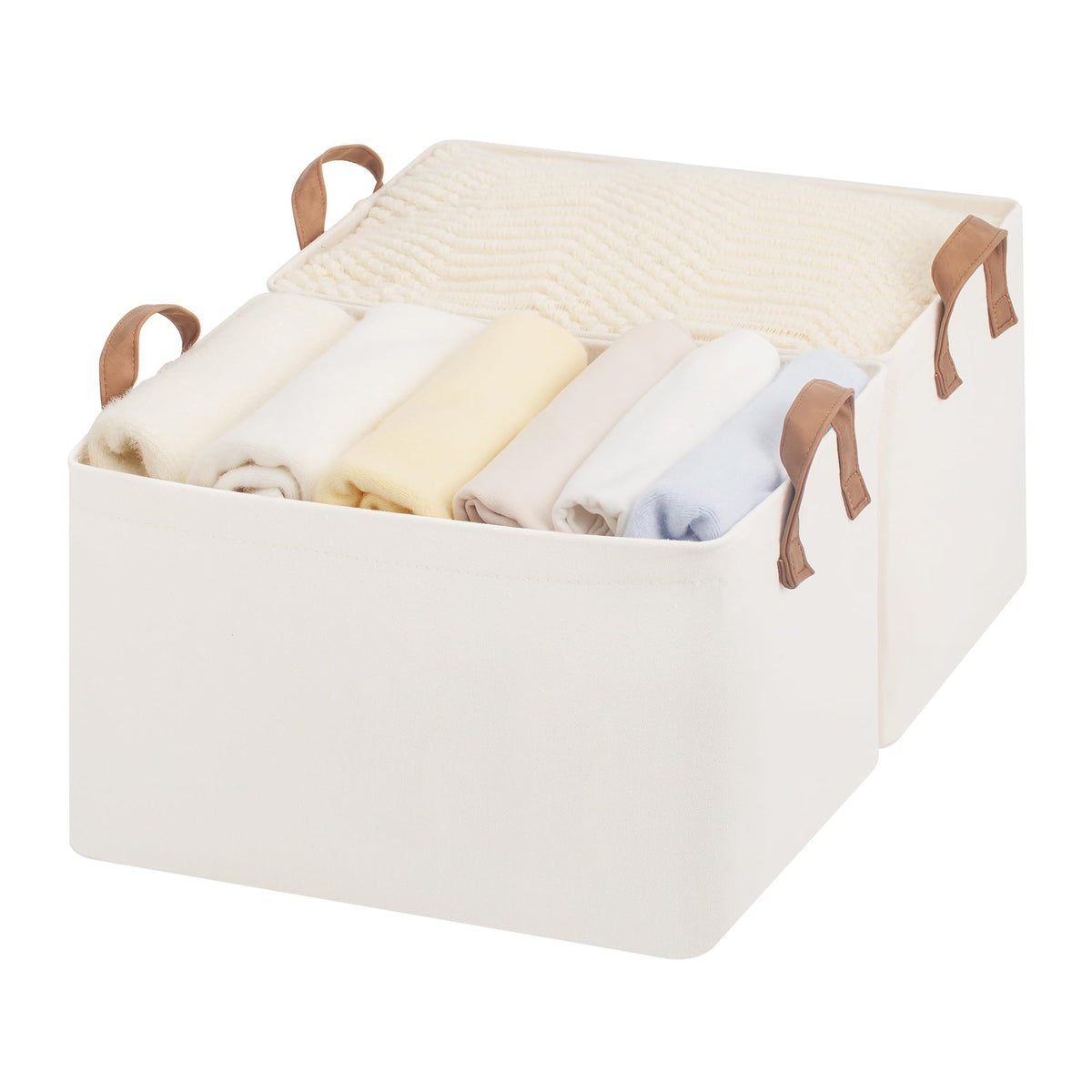 StorageWorks Fabric Storage Bins, Khaki and Beige Stripes, 2-Pack