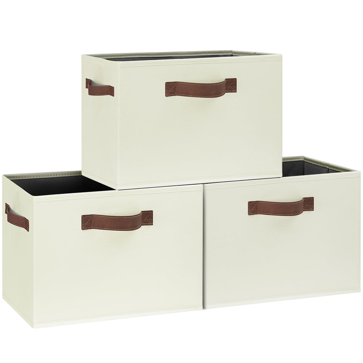 GhvyenntteS Large Fabric Storage Bins with 3 Handles, 15x11x9.6 Inch Storage Baskets for Shelves, Foldable Closet Storage Bins for Shelves, Closet Organizers and Storage Boxes 3 Pack