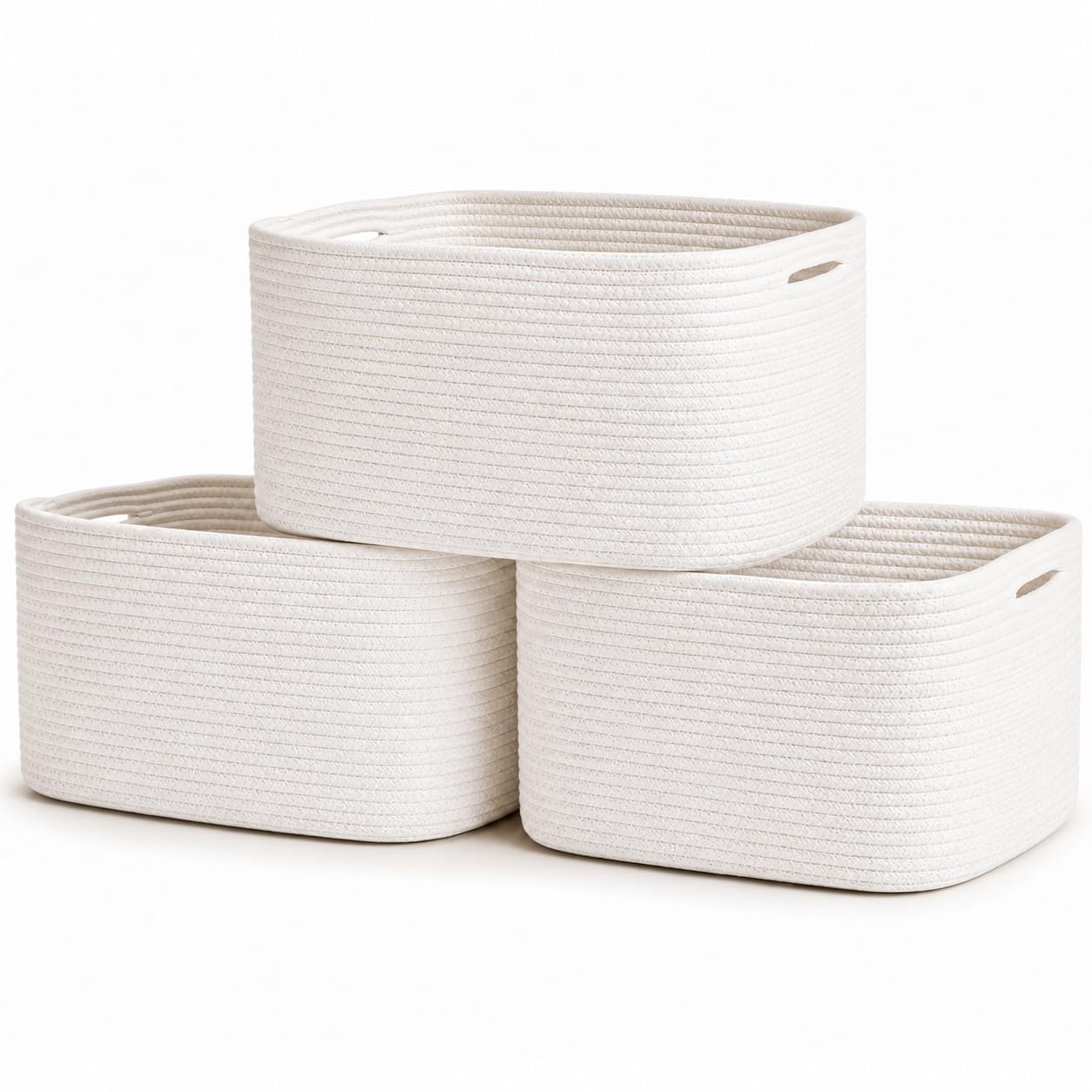 OrganiHaus Cotton Rope Baskets for Shelves, Set of 3, 15x9x10