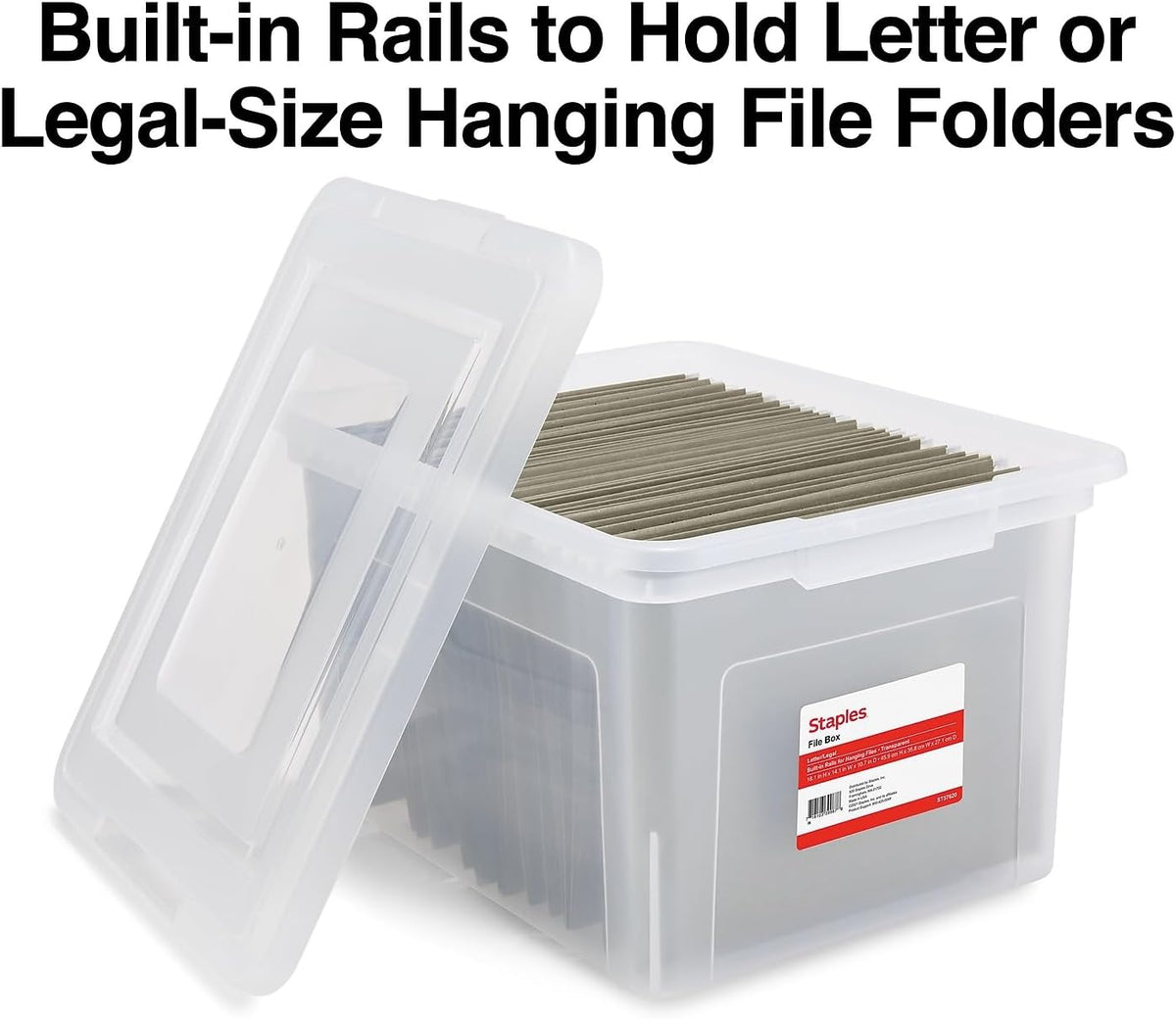 Staples Hanging File Folder Box, Storage Bin Organizer, Snap Lid, Clear