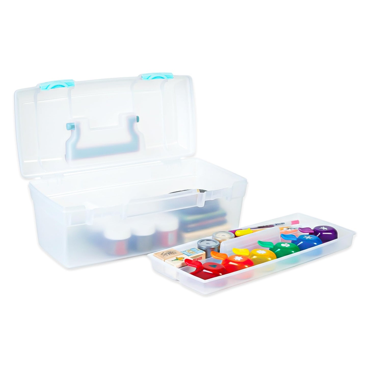 ArtBin Essentials Lift-Out Tray Craft Box with Handle, Clear/Aqua