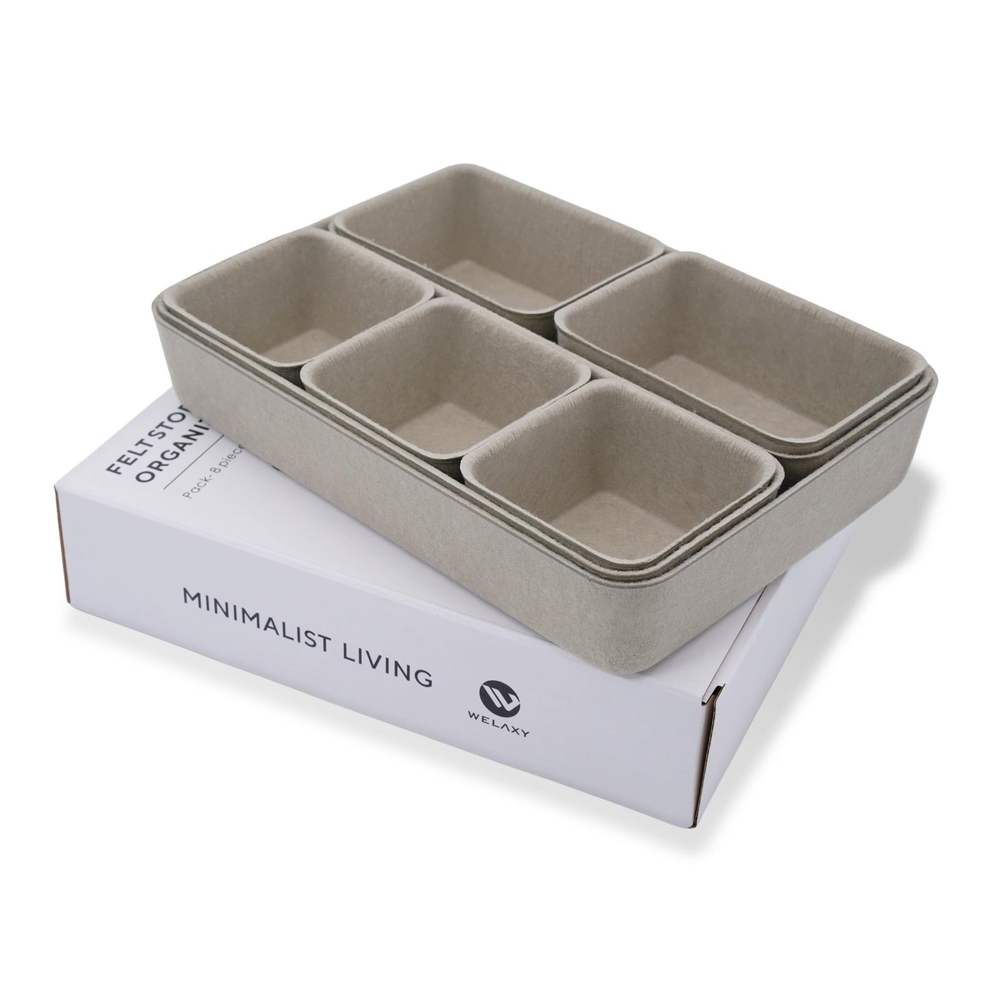 Welaxy 8pc Nordic Felt Desk Drawer Organizer Tray Beige Oatmeal Storage Bin