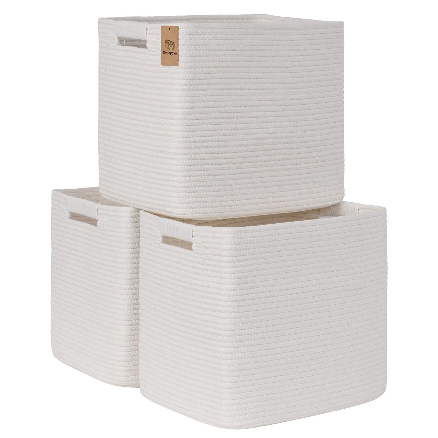 11 Inch Storage Cubes, 3 Pack Cube Storage Bins for Organizing, Cotton Rope Woven Baskets for Shelves, Bathroom, Kids Room, Closets, Baby Nursery