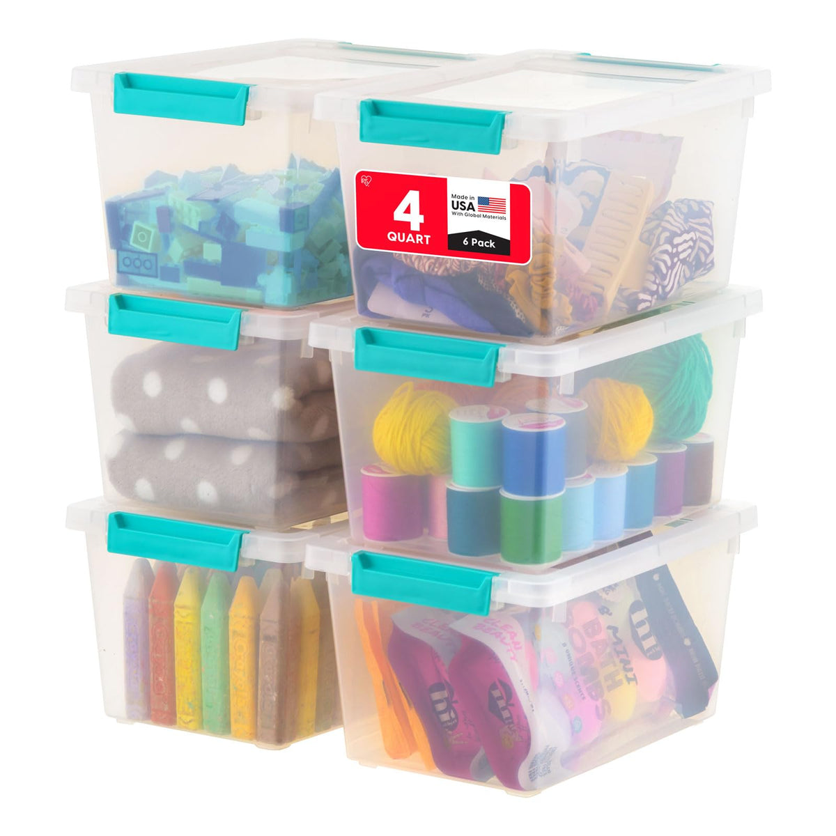 IRIS USA Storage Bins with Lids |Made in USA| 1 Qt - (6-Pack) - Clear