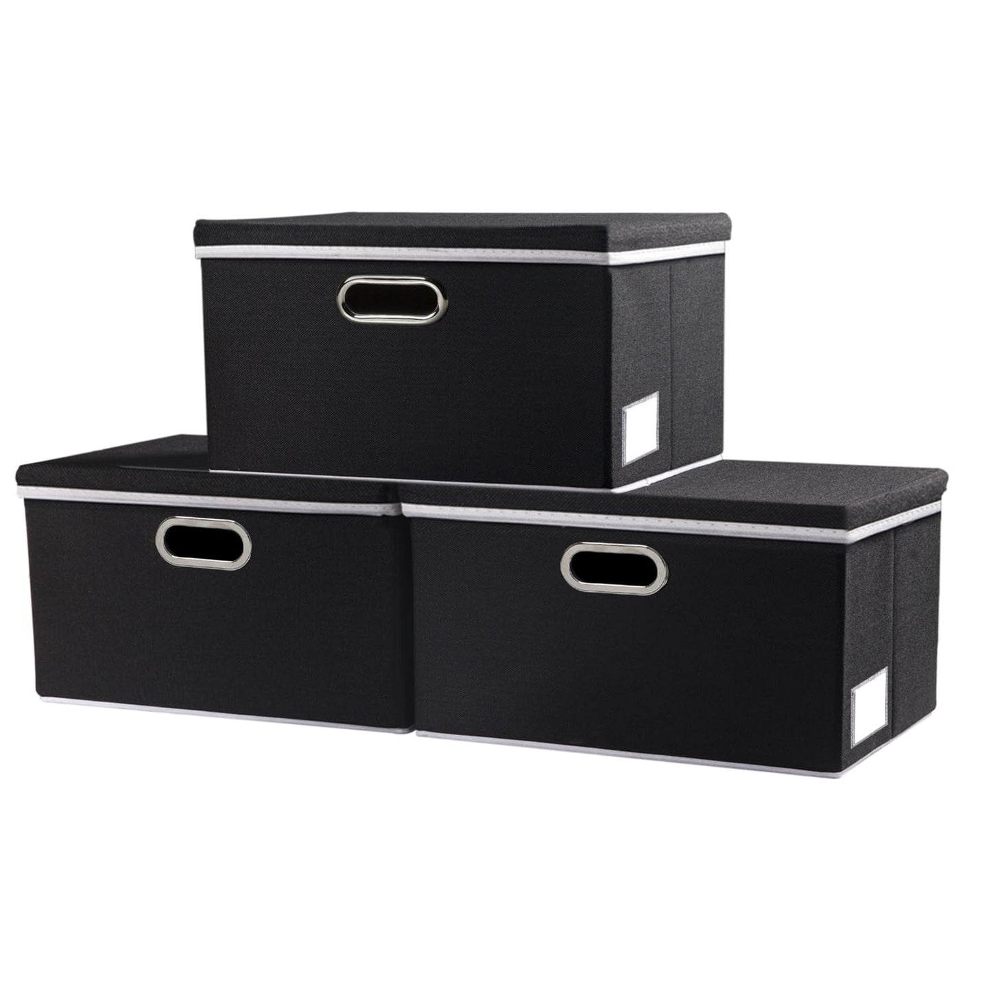 PRANDOM Large Collapsible Storage Bins with Lids [3-Pack] Linen/Cotton Blend Foldable Storage Boxes Organizer Containers Baskets Cube with Cover for Home Bedroom Closet Office Nursery(17.7x11.8x11.8)