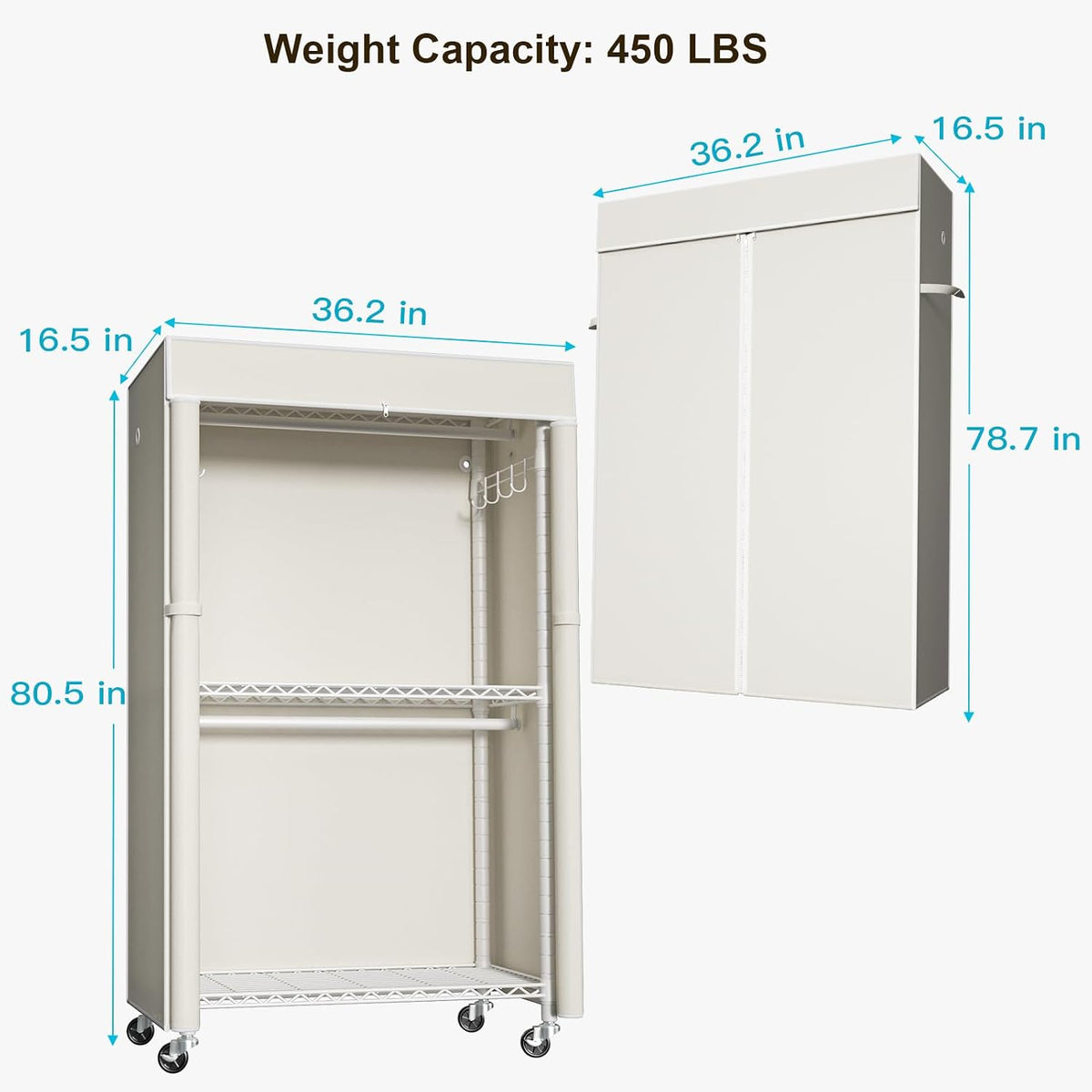 FUTASSI White Clothing Rack with Beige Cover, P1C Rolling Closets