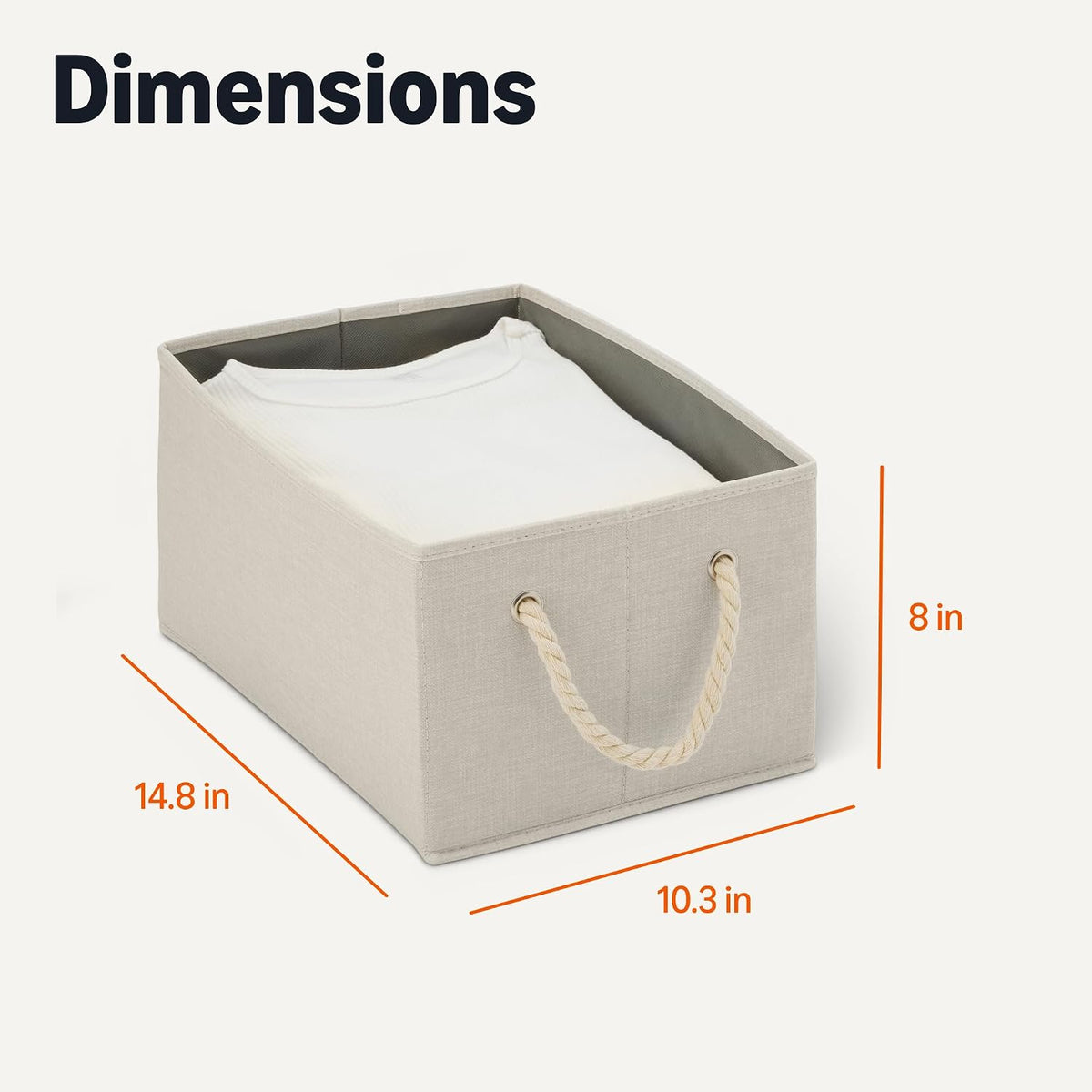 Amazon Basics Foldable Storage Bins with Rope Handles, Closet Organizers, Large, Linen, 3-Pack